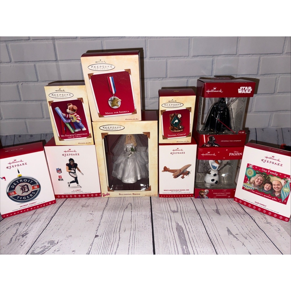 Lot of 10 Hallmark Keepsake Christmas Ornaments Star Wars Barbie Frozen Detroit